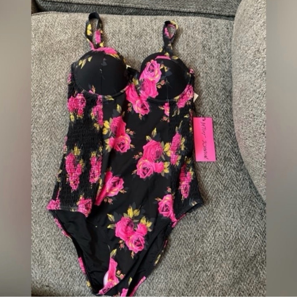 Betsey Johnson One Piece Swim roses NWT